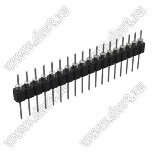DS1004-1x18F13 (PSLM-20 тип 3) вилка цанговая прямая однорядная для выводного монтажа; P=2,54мм; 20-конт.