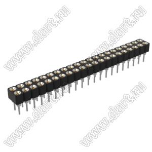 DS1002-02-2x216BT1F6 (6833S-21) гнездо цанговое прямое двухрядное для выводного монтажа; P=2,0x2,0мм; 2x21-конт.