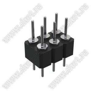 DS1004-2x3-F11 (PDLM-2x3 тип 1) вилка 2-х рядная прямая цанговая; P=2,54мм; 2x3-конт.