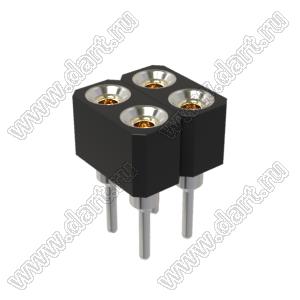 DS1002-02-2x026BT1F6 (6833S-02) гнездо цанговое прямое двухрядное для выводного монтажа; P=2,0x2,0мм; 2x2-конт.