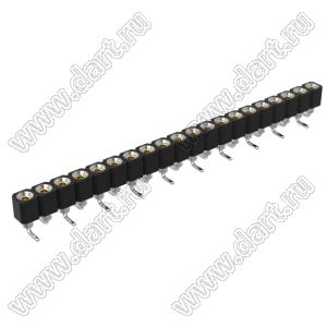 DS1002-01-1x20S13R2 (SCSL-020SMT, PBSM-1x20SMT) гнездо цанговое прямое однорядное для поверхностного (SMD) монтажа; P=2,54мм; 20-конт.