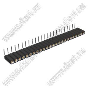 DS1002-08-1x24R13700 (7801R-24-70) гнездо цанговое угловое однорядное для выводного монтажа; P=2,54мм; 24-конт.