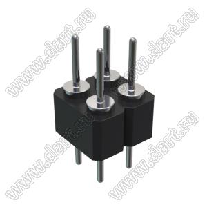 DS1004-2x2-F11 (PDLM-2x2 тип 1) вилка 2-х рядная прямая цанговая; P=2,54мм; 2x2-конт.