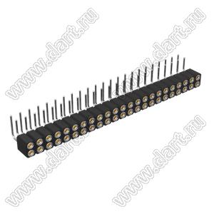 DS1002-08-2x23R13420 гнездо цанговое угловое двухрядное для выводного монтажа; P=2,54x2,54мм; 2x23-конт.