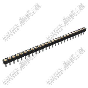 DS1002-05-1x2568 гнездо цанговое прямое однорядное для выводного монтажа; P=2,54мм; 25-конт.