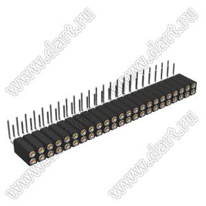 DS1002-08-2x23R13700 (7803R-23-70) гнездо цанговое угловое двухрядное для выводного монтажа; P=2,54x2,54мм; 2x23-конт.