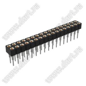 DS1002-07-2x171322 гнездо цанговое прямое двухрядное приподнятое для выводного монтажа; P=2,54x2,54мм; 2x17-конт.