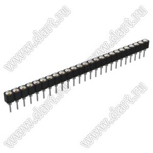 DS1002-01-1x25V13 (SCSL-25, PBSM-25, 6604S-25G-30) гнездо цанговое прямое однорядное для выводного монтажа; P=2,54мм; 25-конт.