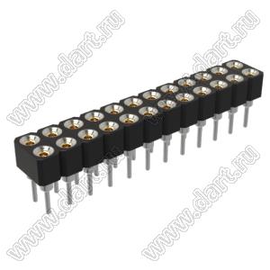 DS1002-02-2x126BT1F6 (6833S-12) гнездо цанговое прямое двухрядное для выводного монтажа; P=2,0x2,0мм; 2x12-конт.