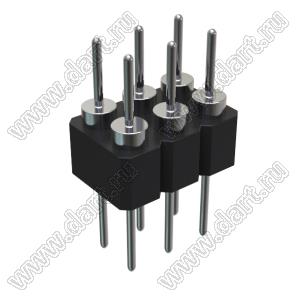DS1004-2x3-F12 (PDLM-2x3 тип 2) вилка 2-х рядная прямая цанговая; P=2,54мм; 2x3-конт.