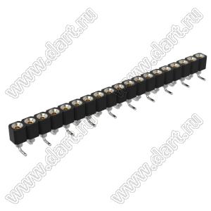 DS1002-01-1x19S13R2 (SCSL-019SMT, PBSM-1x19SMT) гнездо цанговое прямое однорядное для поверхностного (SMD) монтажа; P=2,54мм; 19-конт.