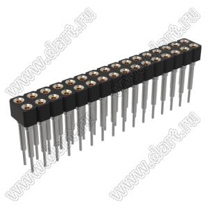 DS1002-07-2x161326 гнездо цанговое прямое двухрядное приподнятое для выводного монтажа; P=2,54x2,54мм; 2x16-конт.