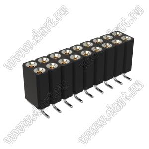 DS1002-08-2x09S13700 гнездо цанговое прямое двухрядное для поверхностного (SMD) монтажа; P=2,54x2,54мм; 2x9-конт.