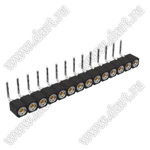 DS1002-09-1x14R13 гнездо цанговое угловое однорядное для выводного монтажа; P=2,00мм; 14-конт.