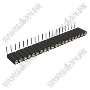 DS1002-08-1x20R13700 (7801R-20-70) гнездо цанговое угловое однорядное для выводного монтажа; P=2,54мм; 20-конт.