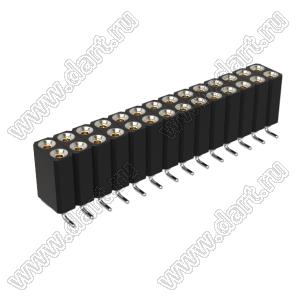 DS1002-08-2x14S13700 гнездо цанговое прямое двухрядное для поверхностного (SMD) монтажа; P=2,54x2,54мм; 2x14-конт.