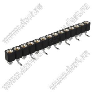 DS1002-09-1x14S13 гнездо цанговое прямое однорядное для поверхностного (SMD) монтажа; P=2,00мм; 14-конт.