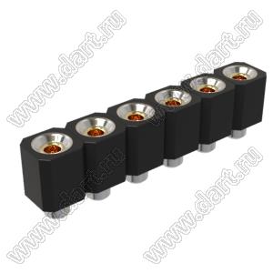 DS1002-06-1x0668 гнездо цанговое прямое однорядное для выводного монтажа; P=2,54мм; 6-конт.