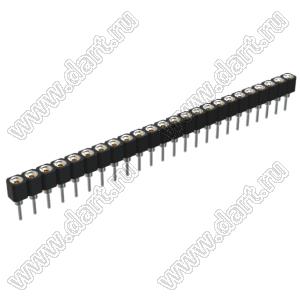 DS1002-01-1x24V13 (SCSL-24, PBSM-24, 6604S-24G-30) гнездо цанговое прямое однорядное для выводного монтажа; P=2,54мм; 24-конт.