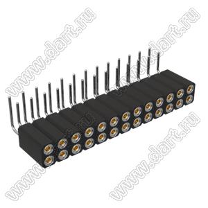 DS1002-08-2x13R13700 (7803R-13-70) гнездо цанговое угловое двухрядное для выводного монтажа; P=2,54x2,54мм; 2x13-конт.