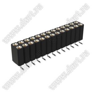 DS1002-08-2x13S13700 гнездо цанговое прямое двухрядное для поверхностного (SMD) монтажа; P=2,54x2,54мм; 2x13-конт.
