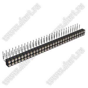 DS1002-01-2x29R13 (SCDL-029R, PBDM-2x29R) гнездо цанговое угловое двухрядное для выводного монтажа; P=2,54мм; 2x29-конт.