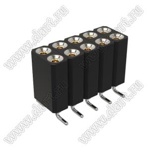 DS1002-08-2x05S13700 гнездо цанговое прямое двухрядное для поверхностного (SMD) монтажа; P=2,54x2,54мм; 2x5-конт.