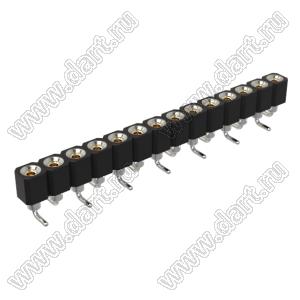 DS1002-01-1x14S13R2 (SCSL-014SMT, PBSM-1x14SMT) гнездо цанговое прямое однорядное для поверхностного (SMD) монтажа; P=2,54мм; 14-конт.