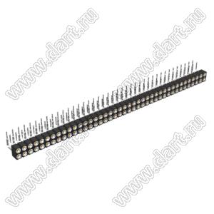 DS1002-01-2x40R13 (SCDL-040R, PBDM-2x40R) гнездо цанговое угловое двухрядное для выводного монтажа; P=2,54мм; 2x40-конт.