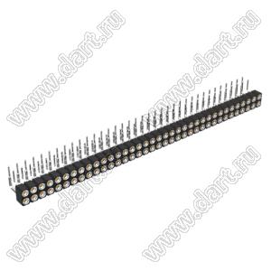 DS1002-01-2x36R13 (SCDL-036R, PBDM-2x36R) гнездо цанговое угловое двухрядное для выводного монтажа; P=2,54мм; 2x36-конт.