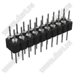 DS1004-2x10-F12 (PDLM-2x10 тип 2) вилка 2-х рядная прямая цанговая; P=2,54мм; 2x10-конт.
