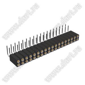 DS1002-08-2x18R13700 (7803R-18-70) гнездо цанговое угловое двухрядное для выводного монтажа; P=2,54x2,54мм; 2x18-конт.