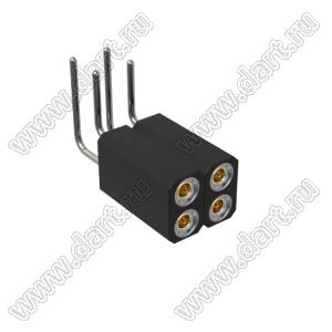 DS1002-08-2x02R13700 (7803R-02-70) гнездо цанговое угловое двухрядное для выводного монтажа; P=2,54x2,54мм; 2x2-конт.