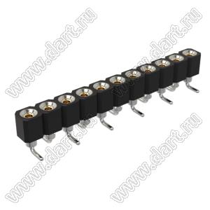 DS1002-01-1x11S13R2 (SCSL-011SMT, PBSM-1x11SMT) гнездо цанговое прямое однорядное для поверхностного (SMD) монтажа; P=2,54мм; 11-конт.