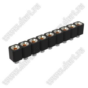 DS1002-06-1x0968 гнездо цанговое прямое однорядное для выводного монтажа; P=2,54мм; 9-конт.
