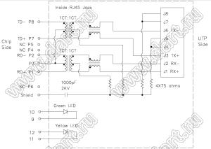 BS-RB10005 (HR933123HE) разъем RJ-45 с фильтром и светодиодами