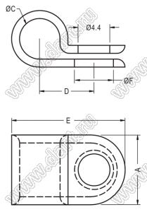 CC-24 фиксатор кабеля с креплением винтом М4; нейлон-66 (UL); F=4,4мм; натуральный