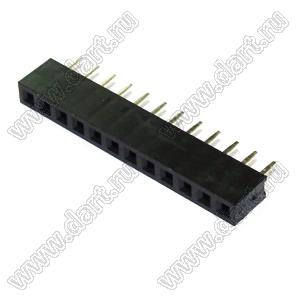 2209S-12G (PBS2-12, DS1026-01-1x12S8BV) розетка прямая однорядная (гнездо) на плату для монтажа в отверстия, шаг 2,00 мм, 12 конт.; P=2,0мм; 12-конт.