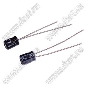 ECAP 10uF/25V 0405 105C KF (KF106M025C5RR0HP0) конденсатор алюминиевый электролитический радиальный; 10мкФ; ±20%; 25В; 4x5мм; P=2мм