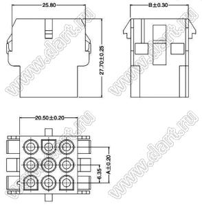 63080-3x02R (1-0480705-0) корпус розетки на кабель; шаг 6,35мм; 3x2-конт.; пластик