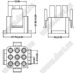 63080-3x02P (1-0480704-0 "АМР") корпус вилки на кабель; шаг 6,35мм; 3x2-конт.; пластик