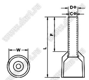 EVN6018 наконечник провода изолированный; F=18,0мм; D=3,9мм; A.W.G.=10; медь луженая/пластик