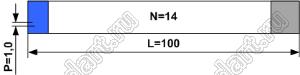 BLFPC P1,0 14PIN 100mm REV шлейф плоский, шаг 1,0мм 14 жил длина 100мм, контакты на разных поверхностях