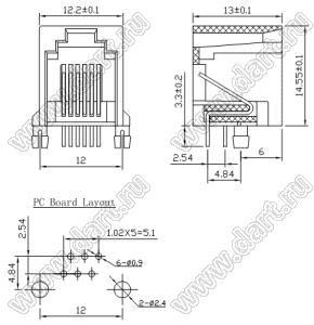 5511-66-100-001-L (6P6C)-SOCKET розетка телефонная RJ-12 на плату