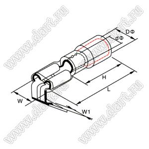 PBDFN1.25-250D Наконечник кабельный изолированный; s=0,5-1,5кв.мм; AWG 22-16; I max=10А; красный