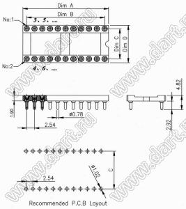 BL7210-19416S панелька с цанговыми контактами низкая; 16-конт.; C=10,16мм