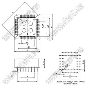 PLCC-28 (DS1032-28SDNT1A, 7310-28S) панелька для микросхемы в корпусе PLCC-28; 28-конт.