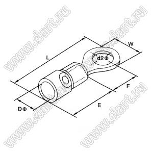 RV1.25-6L наконечник провода изолированный круглый плоский; медь луженая/пластик; сечение провода 0,5-1,5кв.мм; d2=6,4мм; I max=19А; A.W.G. 22-16; красный