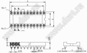 BL7210-30318M (DS1001-02-18N) панелька SMD с цанговыми контактами; P=2,54мм; 18-конт.