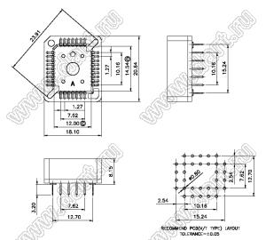 PLCC-32 (DS1032-32SDNT1A, 7310-32S) панелька для микросхемы в корпусе PLCC-32; 32-конт.